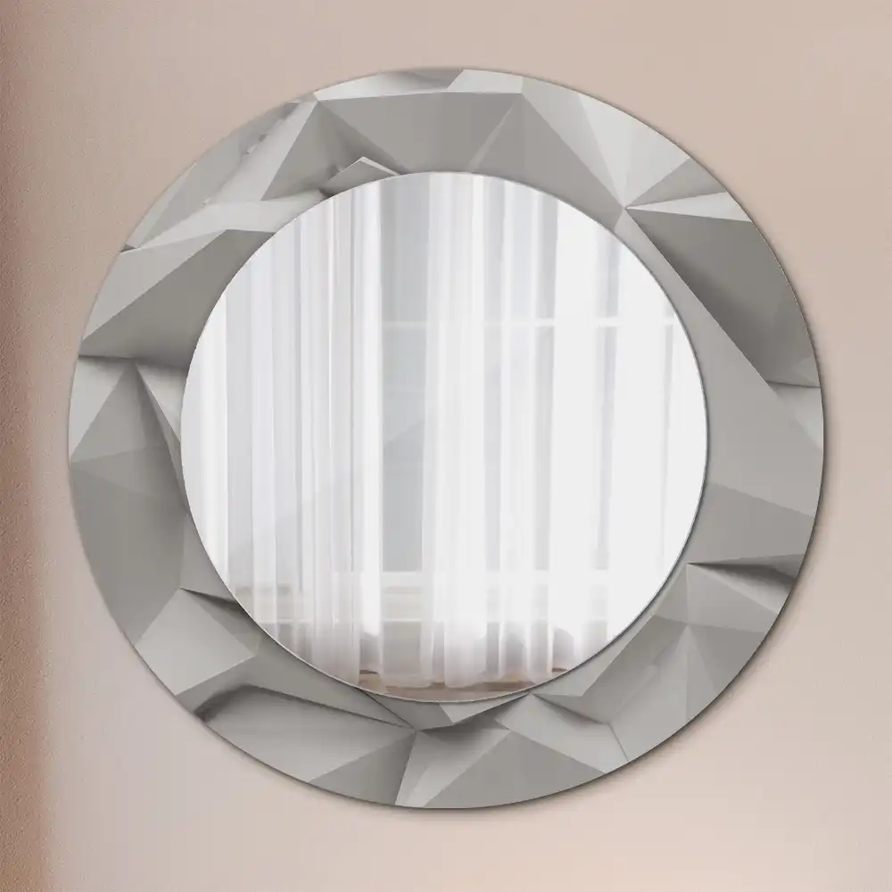 Round mirror frame with print Abstract white crystal