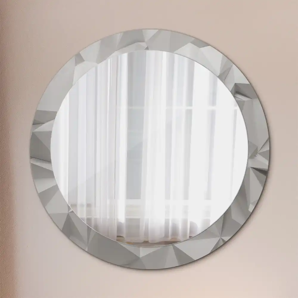 Round mirror frame with print Abstract white crystal
