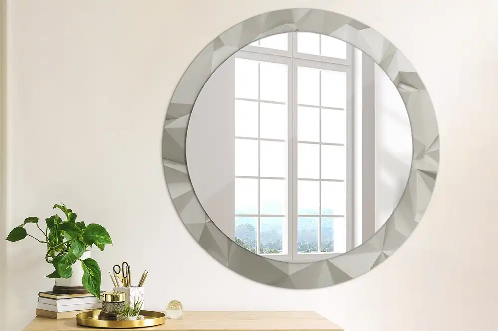 Round mirror frame with print Abstract white crystal