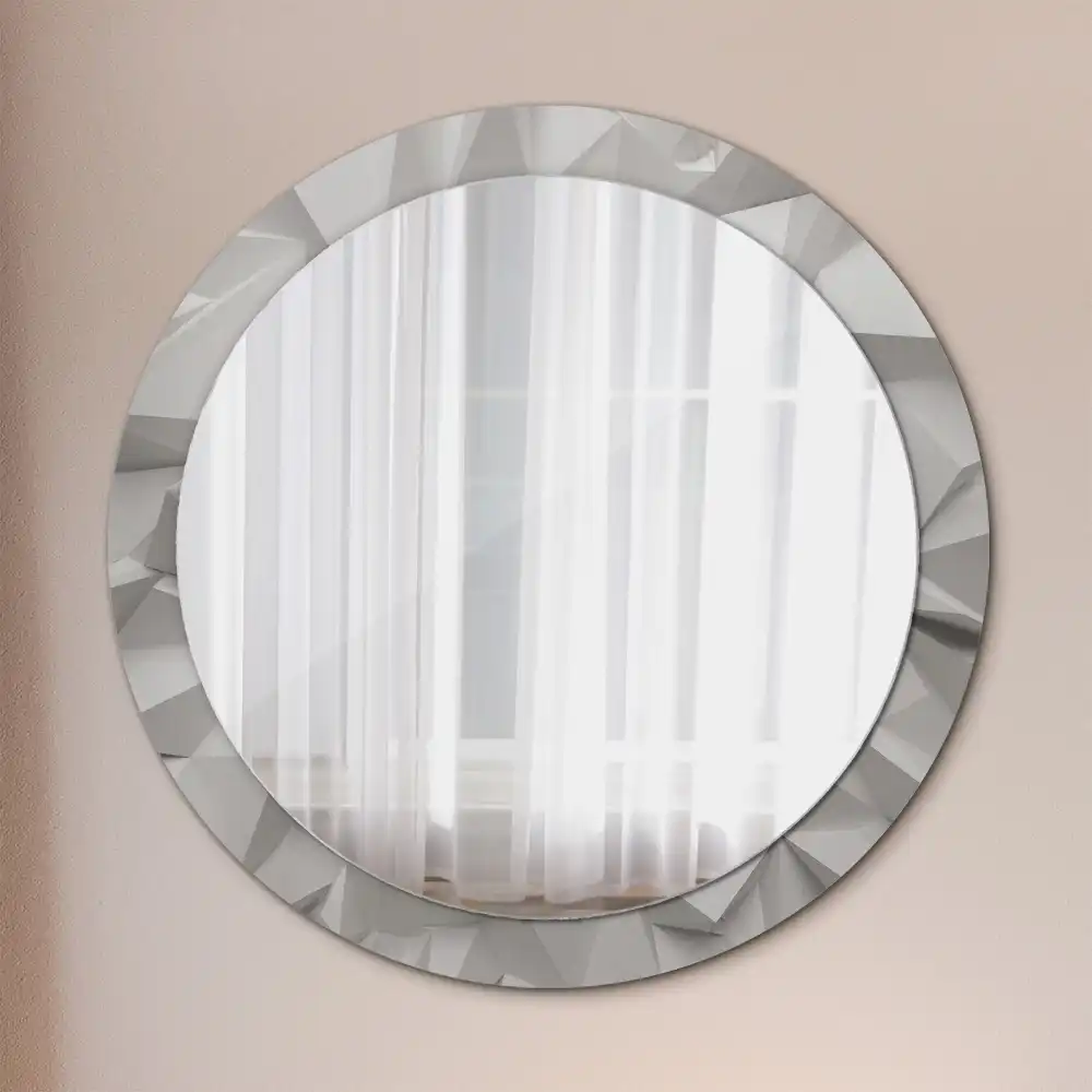 Round mirror frame with print Abstract white crystal