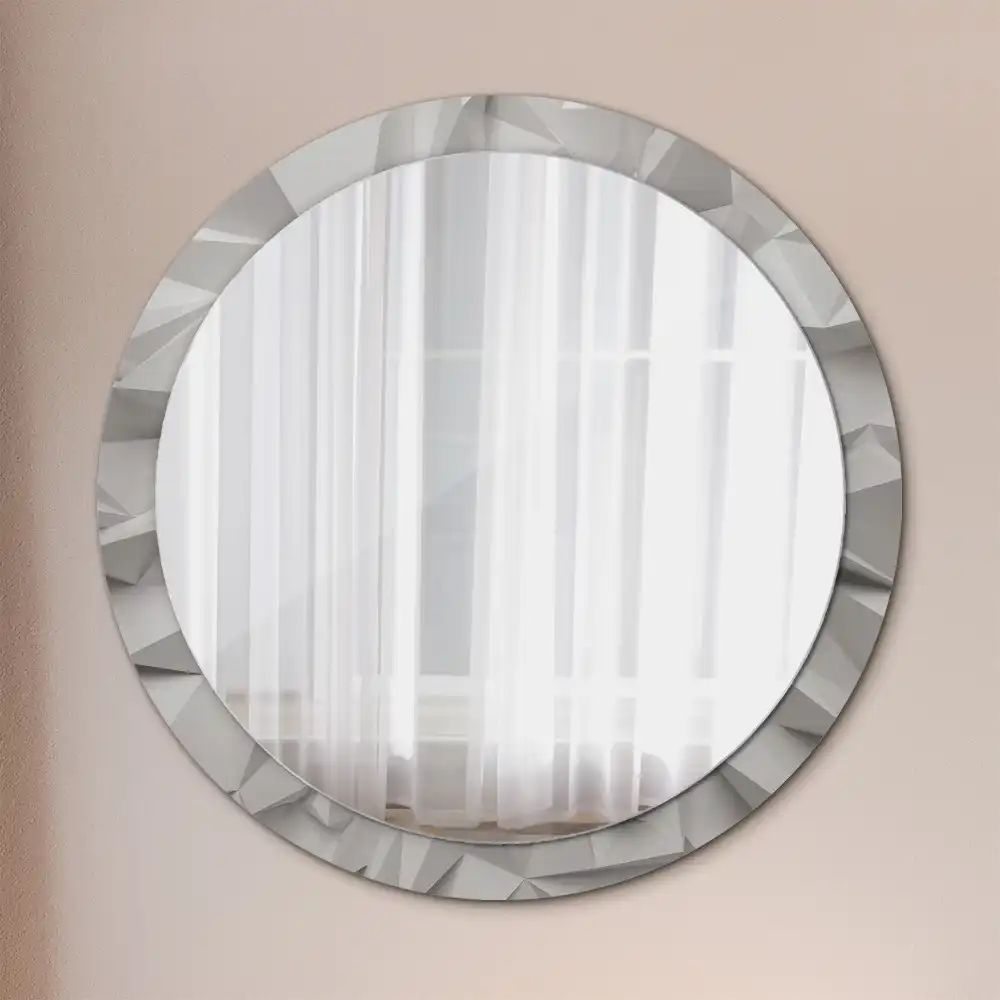 Round mirror frame with print Abstract white crystal