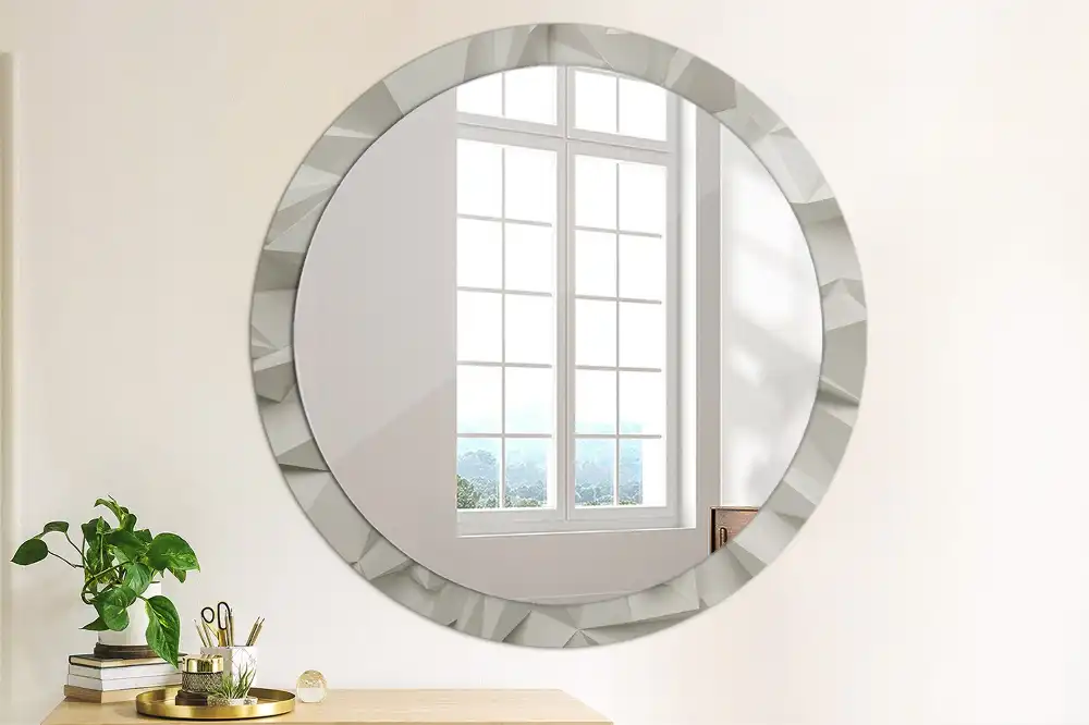 Round mirror frame with print Abstract white crystal