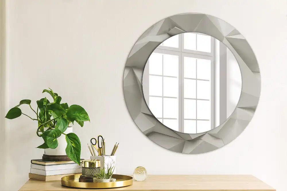 Round mirror frame with print Abstract white crystal