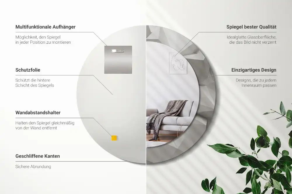 Round mirror frame with print Abstract white crystal