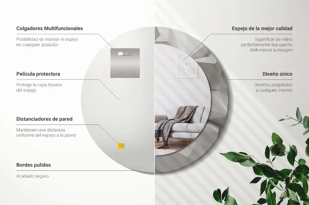 Round mirror frame with print Abstract white crystal