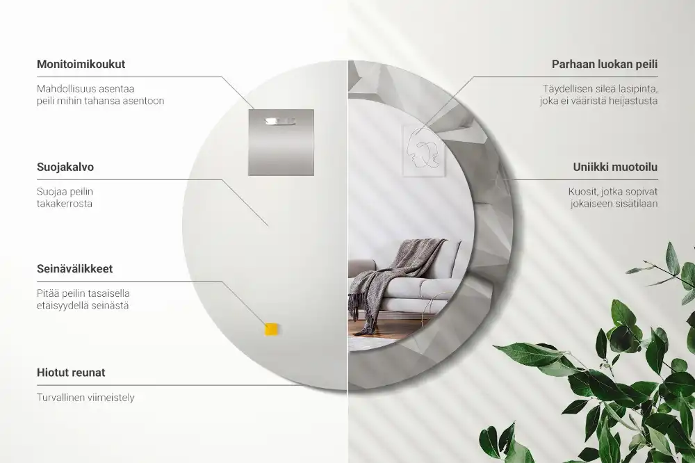 Round mirror frame with print Abstract white crystal