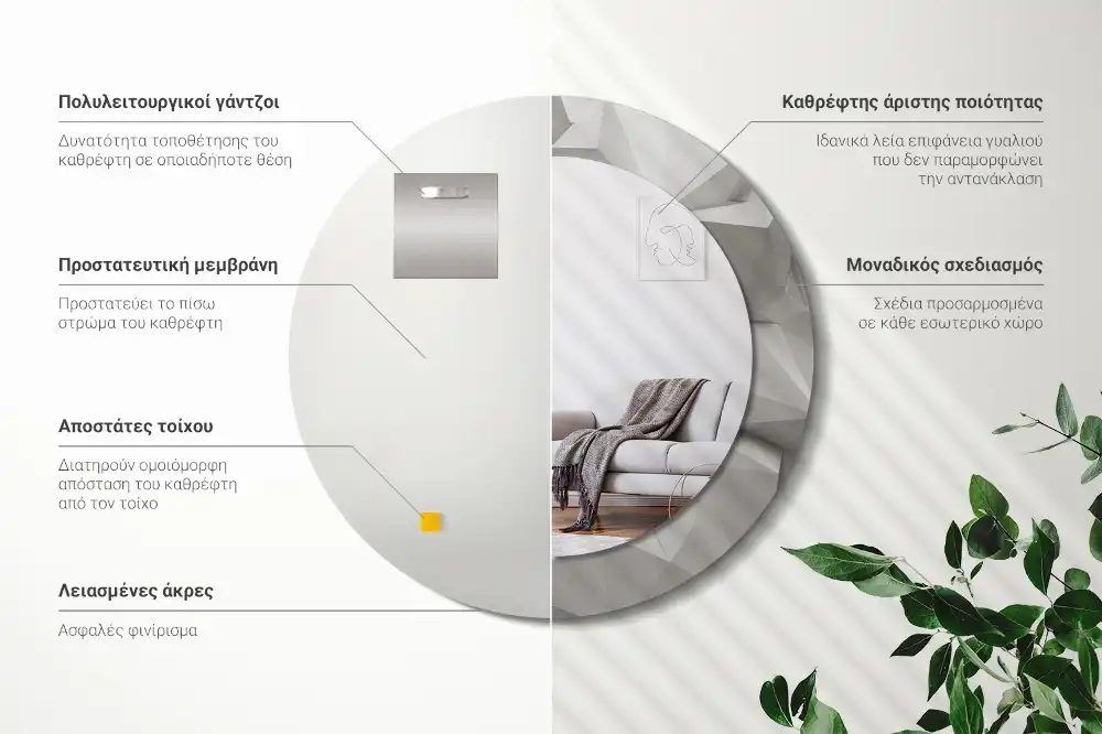 Round mirror frame with print Abstract white crystal