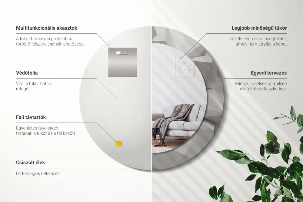 Round mirror frame with print Abstract white crystal