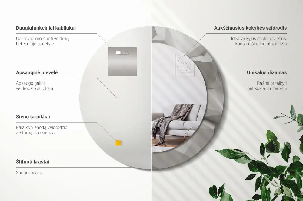 Round mirror frame with print Abstract white crystal