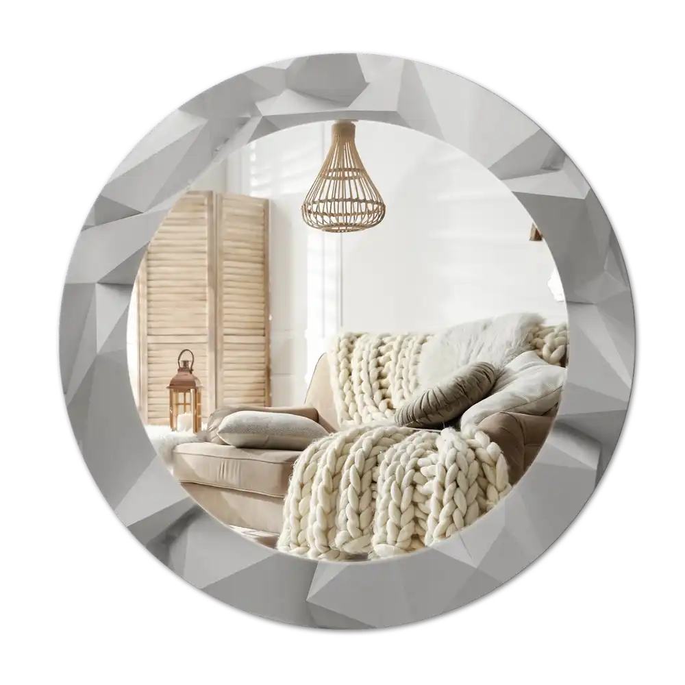 Round mirror frame with print Abstract white crystal