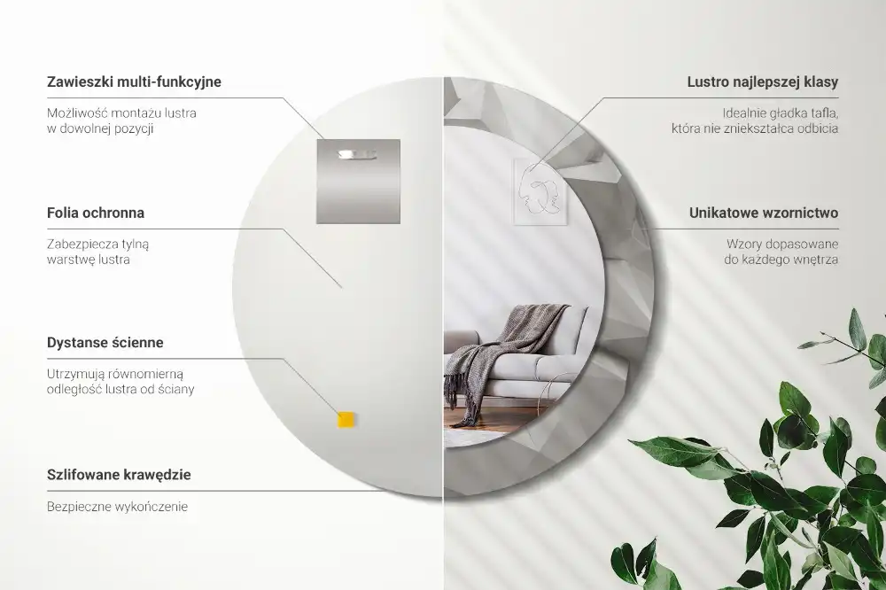 Round mirror frame with print Abstract white crystal