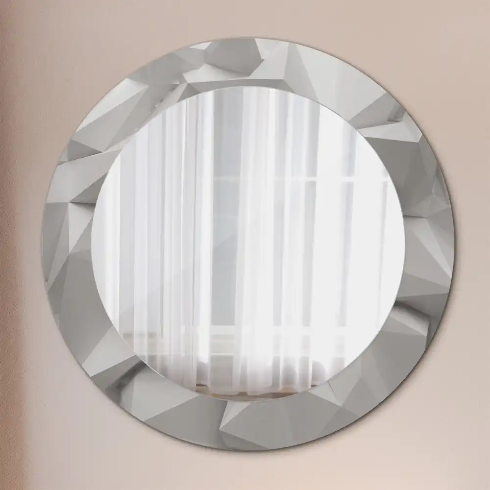 Round mirror frame with print Abstract white crystal