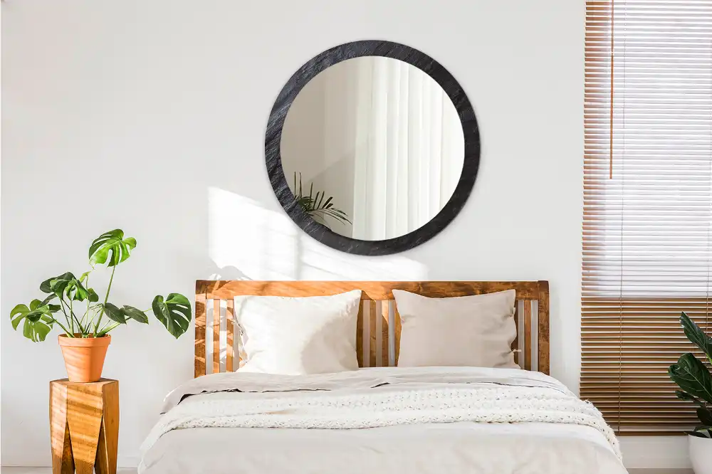 Round wall mirror decor Black stone