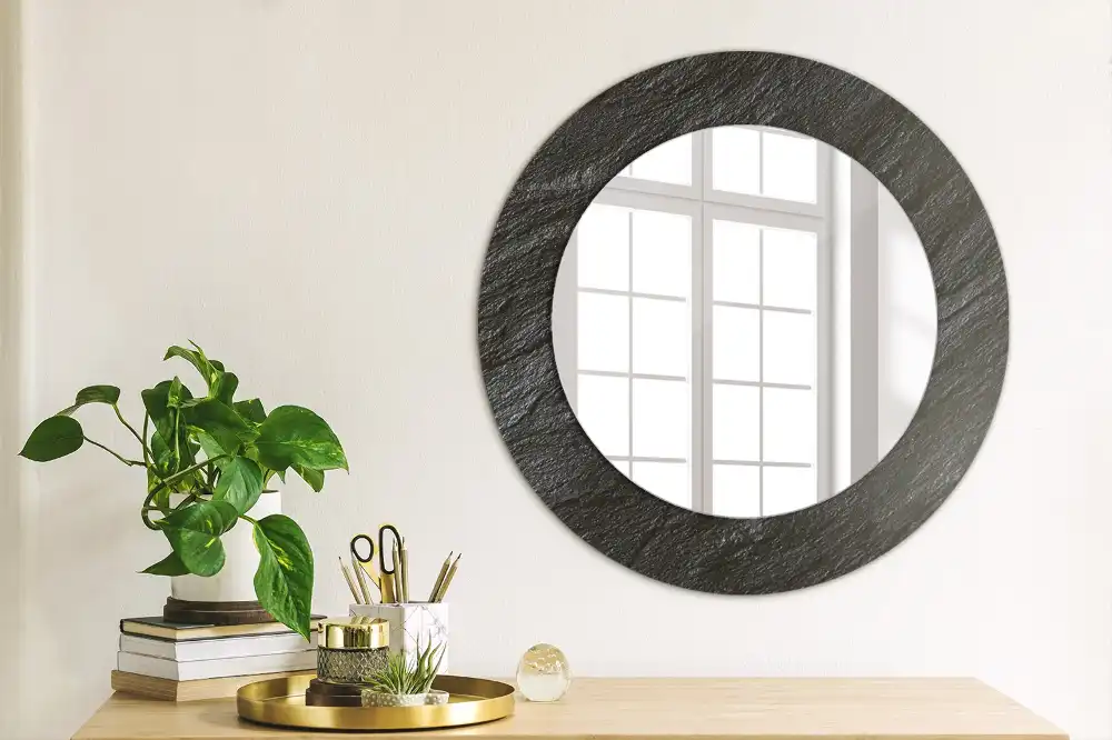 Round wall mirror decor Black stone
