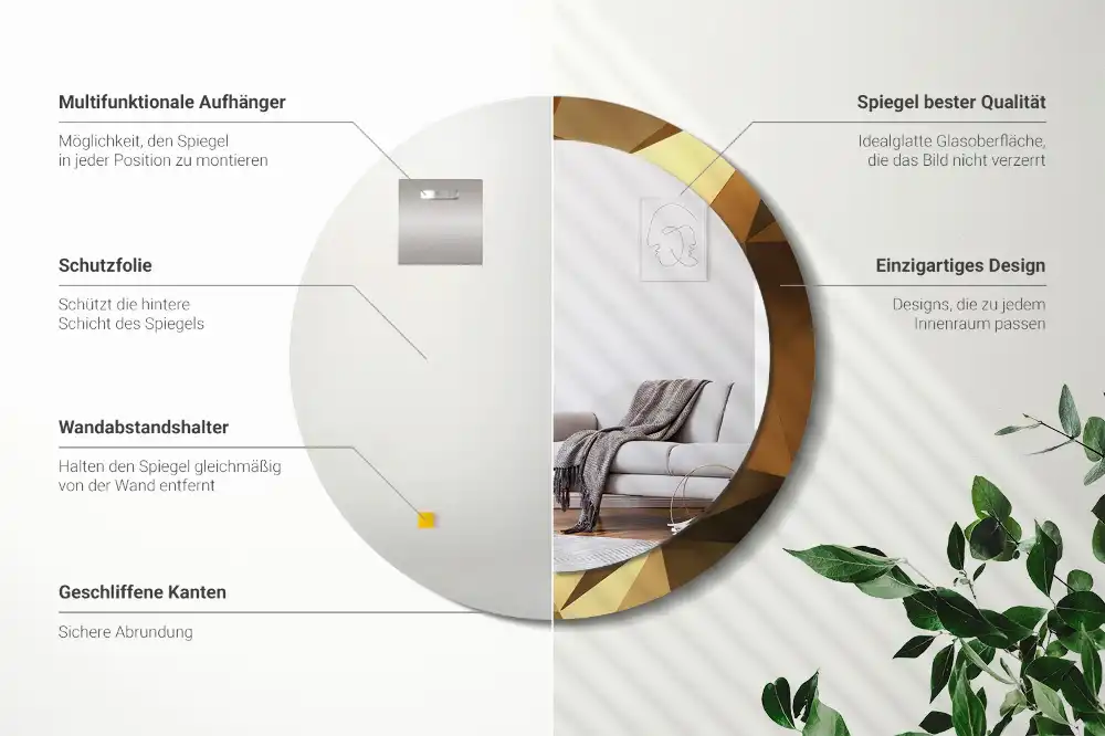 Round wall mirror decor Geometric pattern