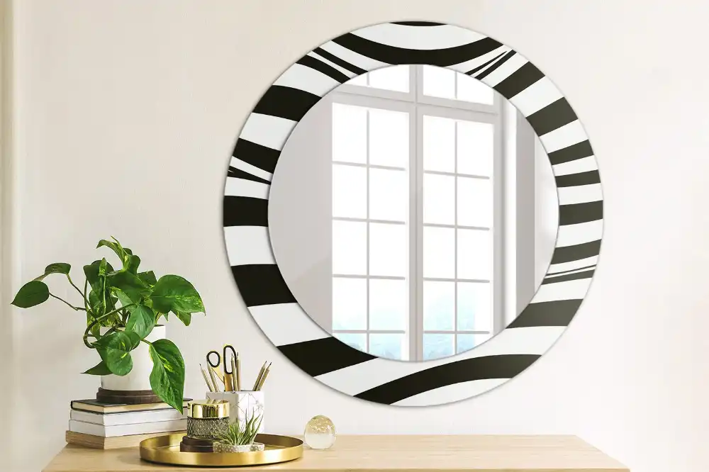 Round wall mirror decor Abstract wave