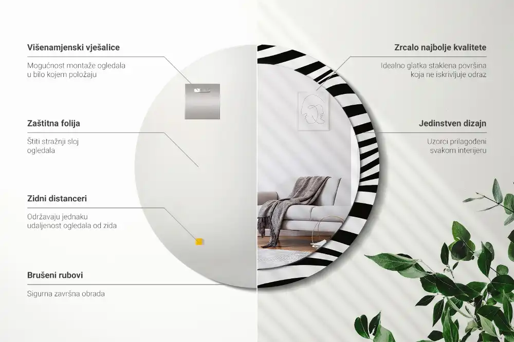 Round wall mirror decor Abstract wave