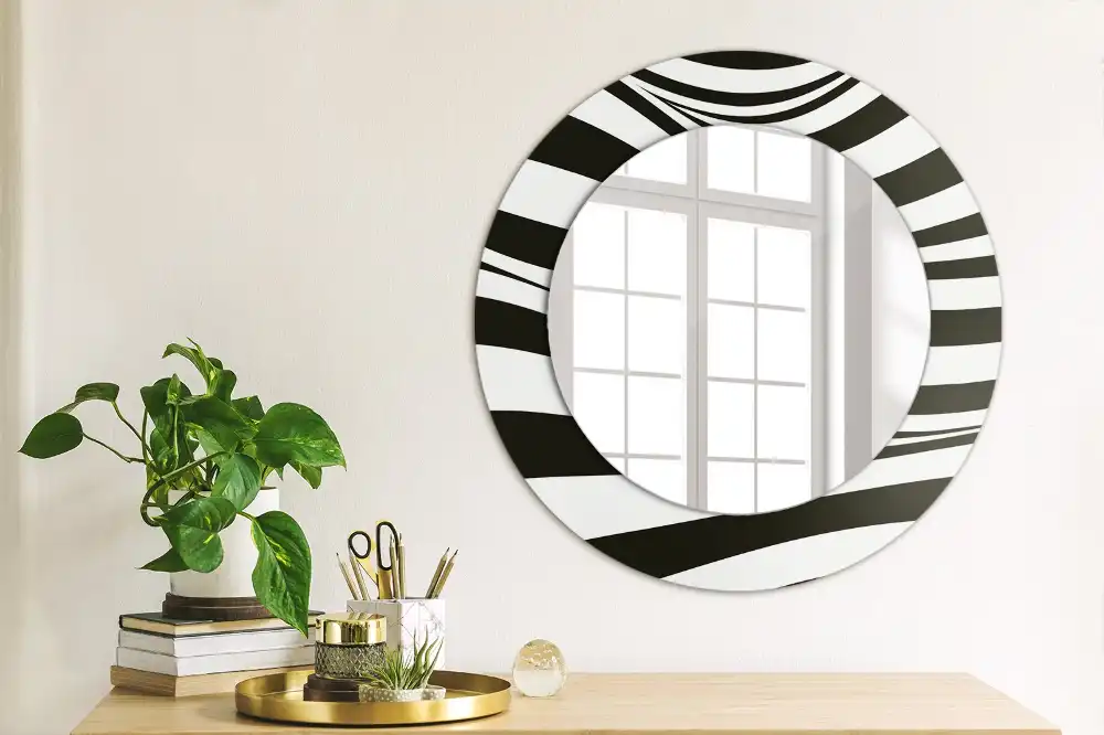 Round wall mirror decor Abstract wave