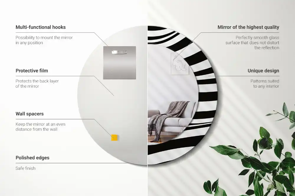 Round wall mirror decor Abstract wave