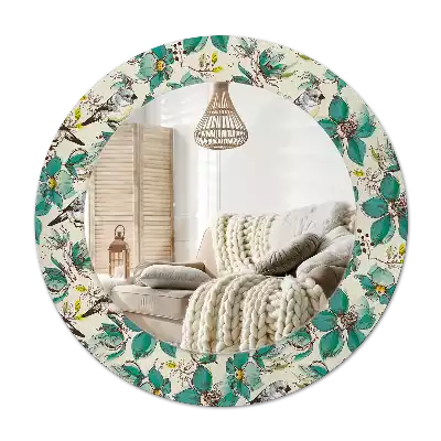 Round printed mirror Flowers and birds
