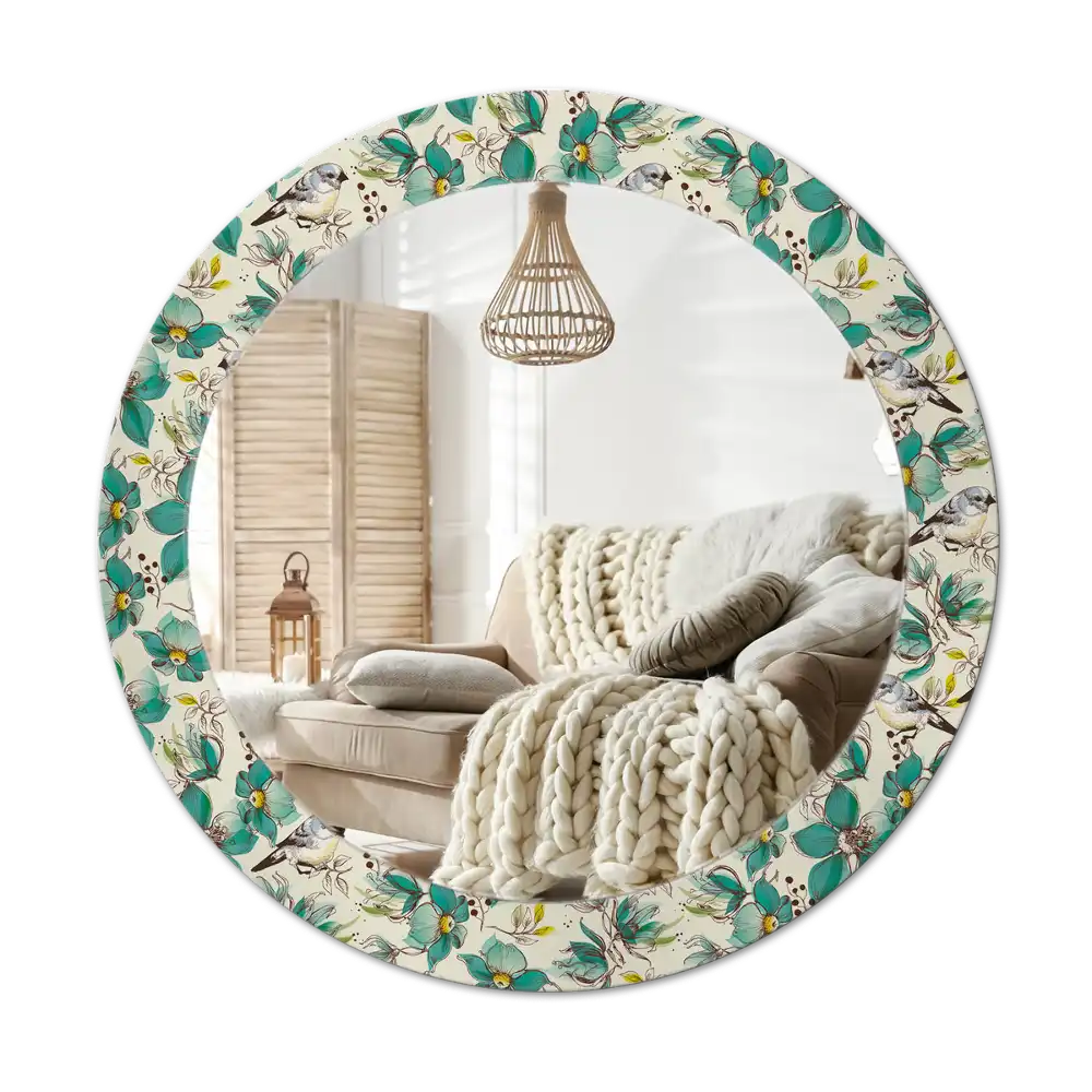 Round printed mirror Flowers and birds