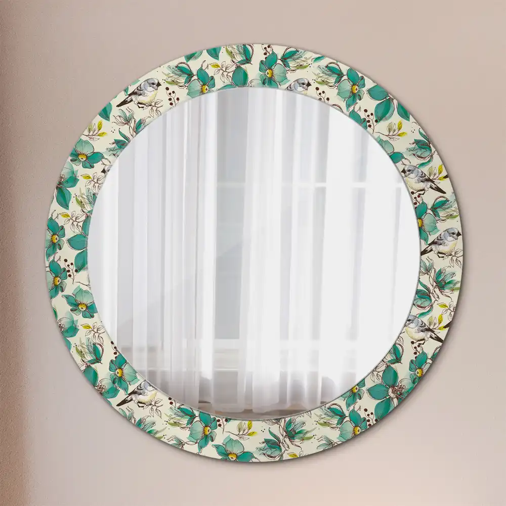 Round printed mirror Flowers and birds