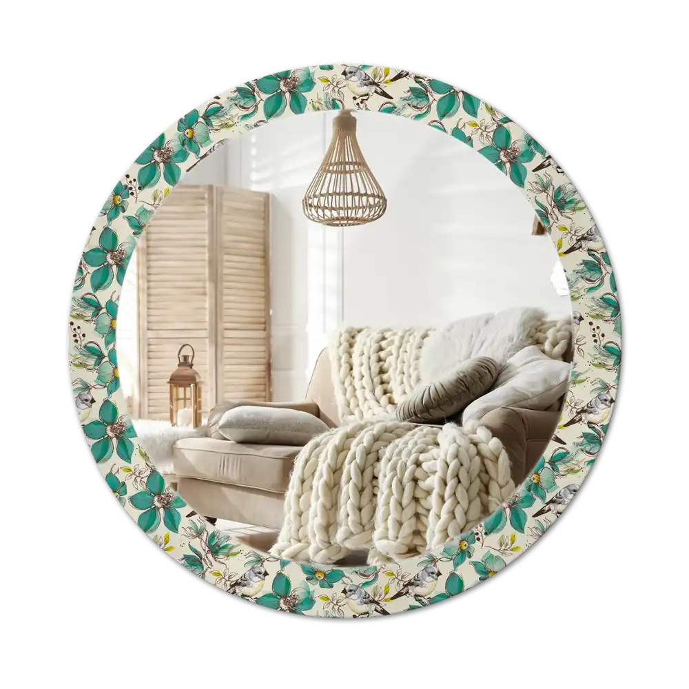 Round printed mirror Flowers and birds