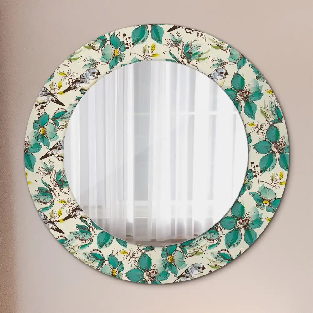 Round printed mirror Flowers and birds