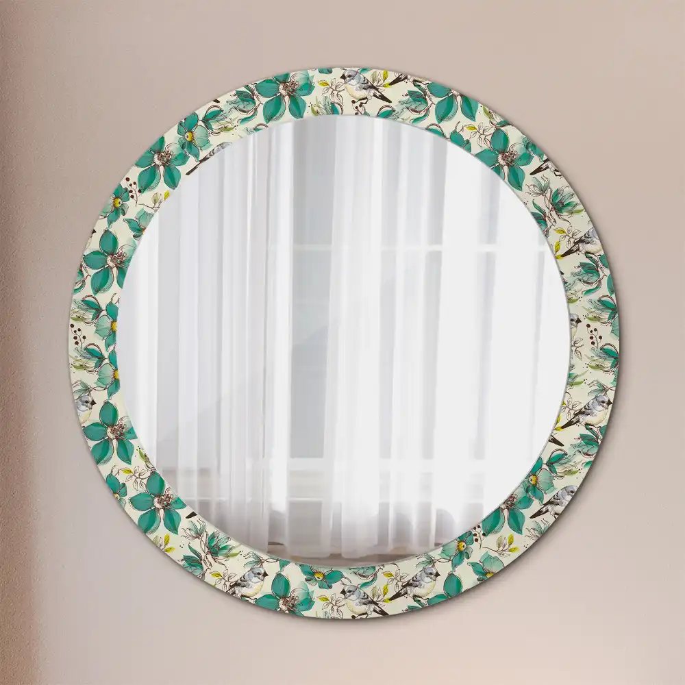 Round printed mirror Flowers and birds