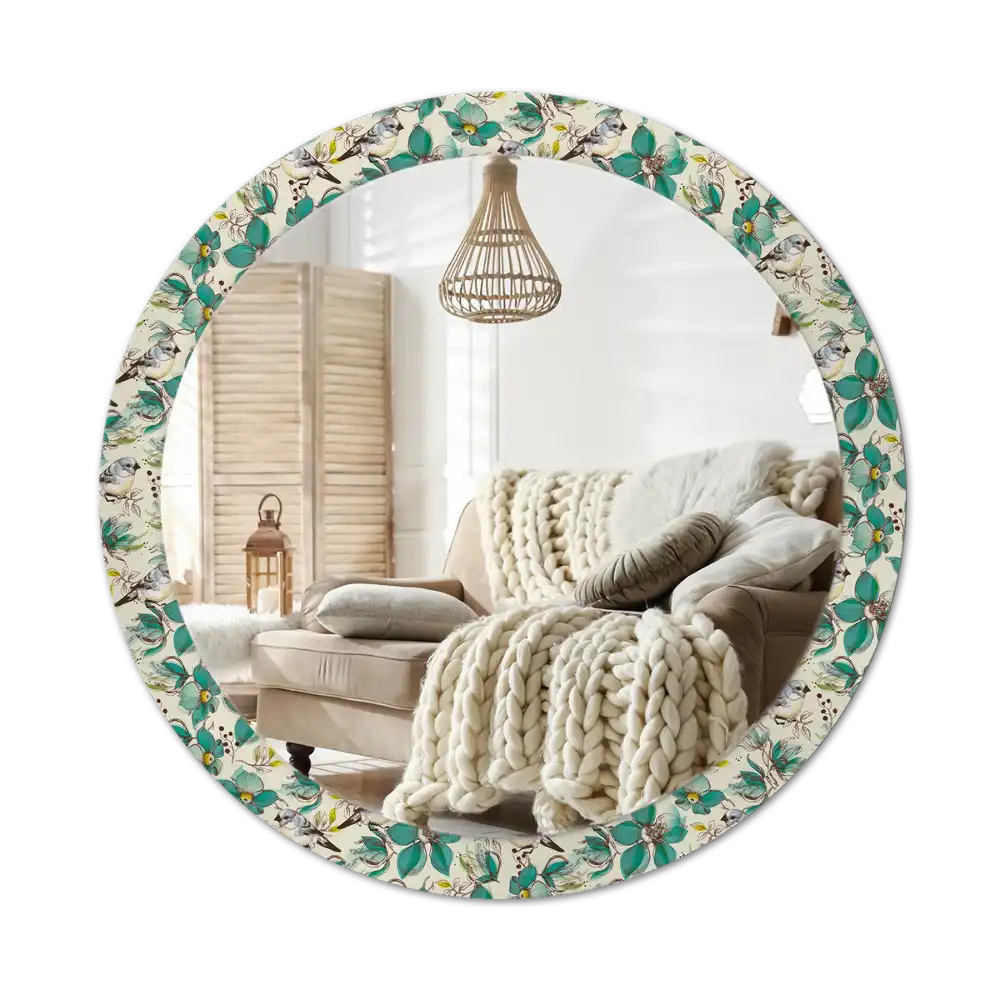 Round printed mirror Flowers and birds