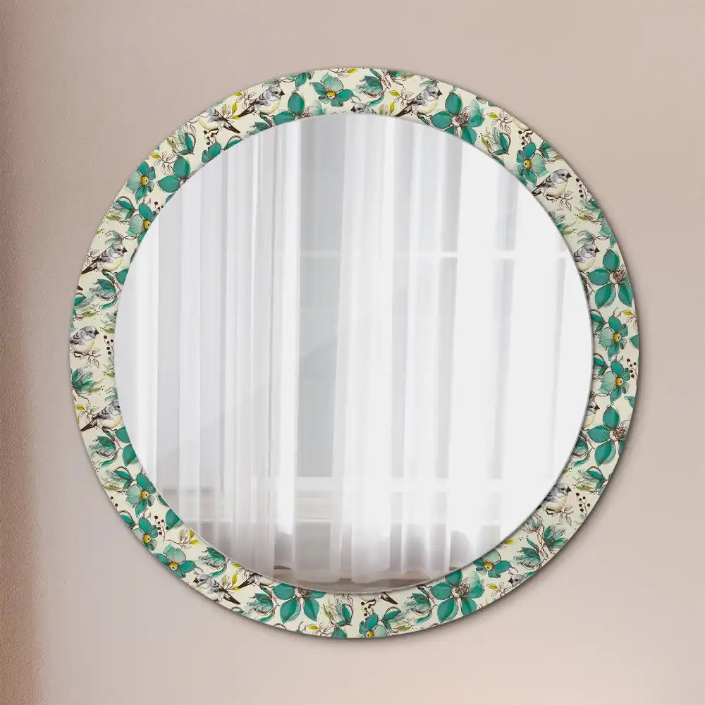 Round printed mirror Flowers and birds