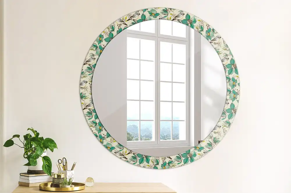 Round printed mirror Flowers and birds
