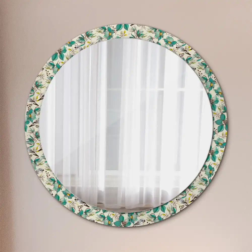 Round printed mirror Flowers and birds