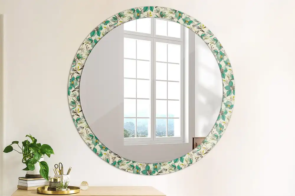 Round printed mirror Flowers and birds