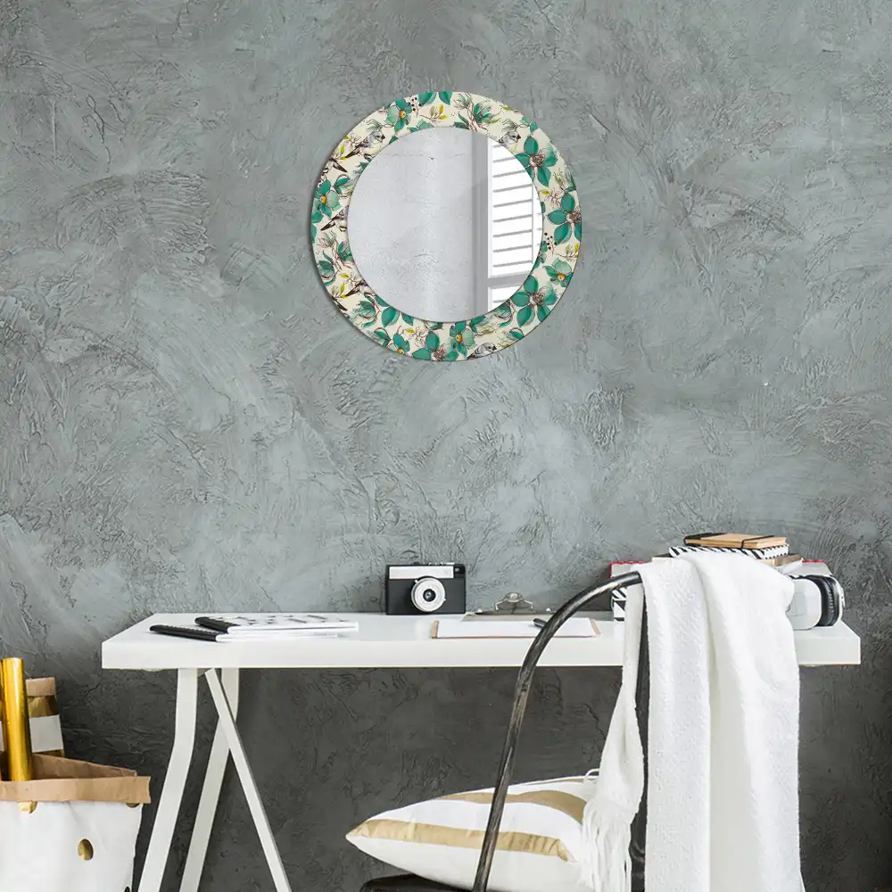 Round printed mirror Flowers and birds