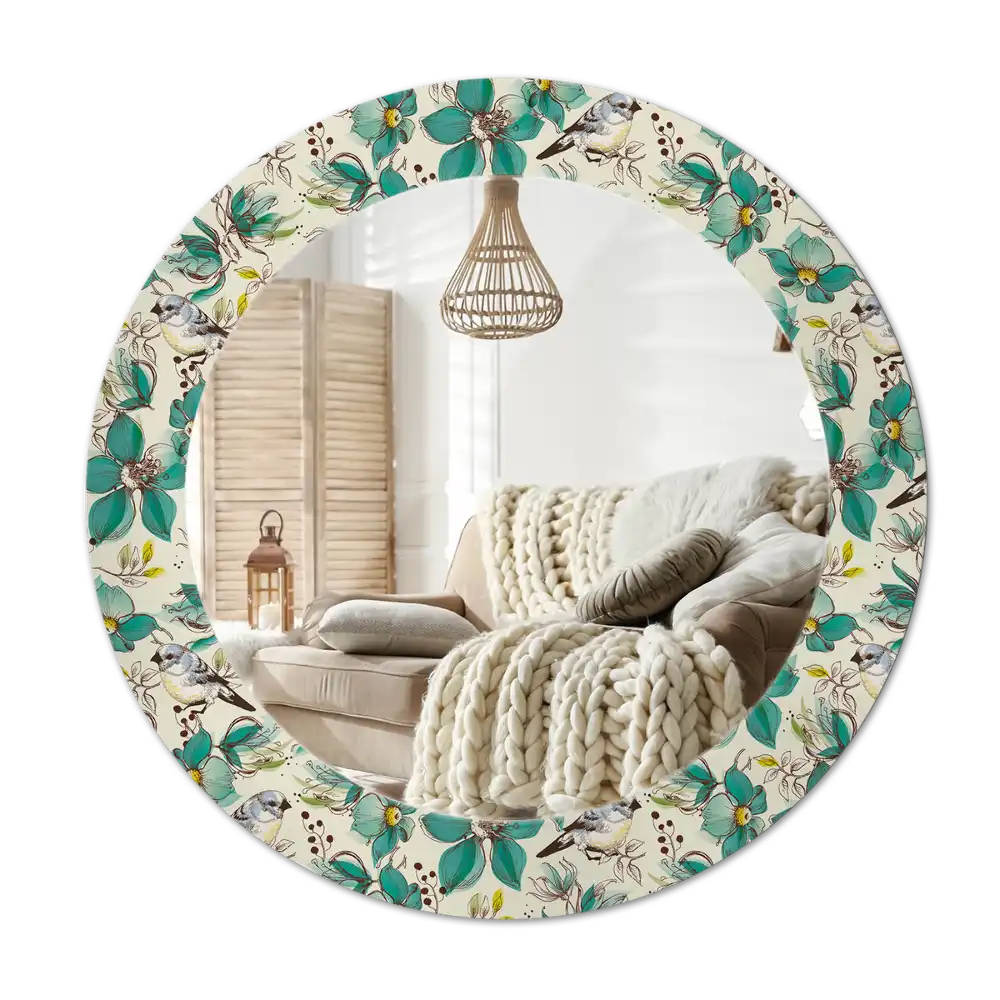 Round printed mirror Flowers and birds