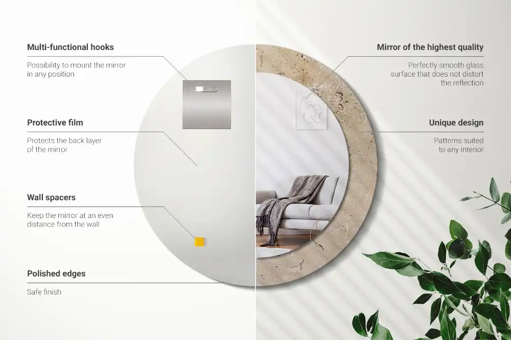 Round decorative mirror Stone imitation