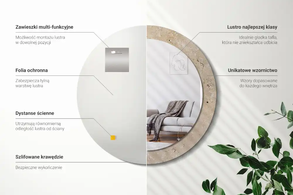 Round decorative mirror Stone imitation