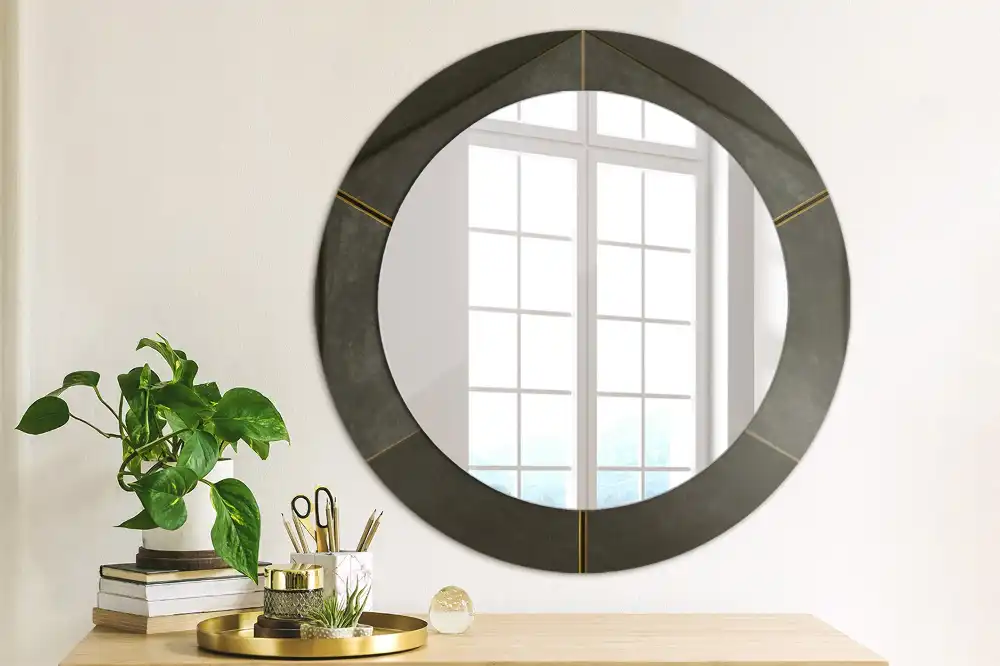 Round wall mirror decor Gray triangles