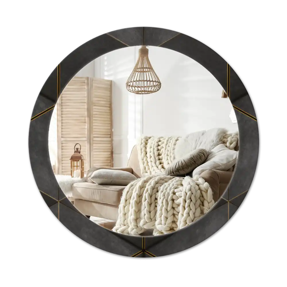 Round wall mirror decor Gray triangles