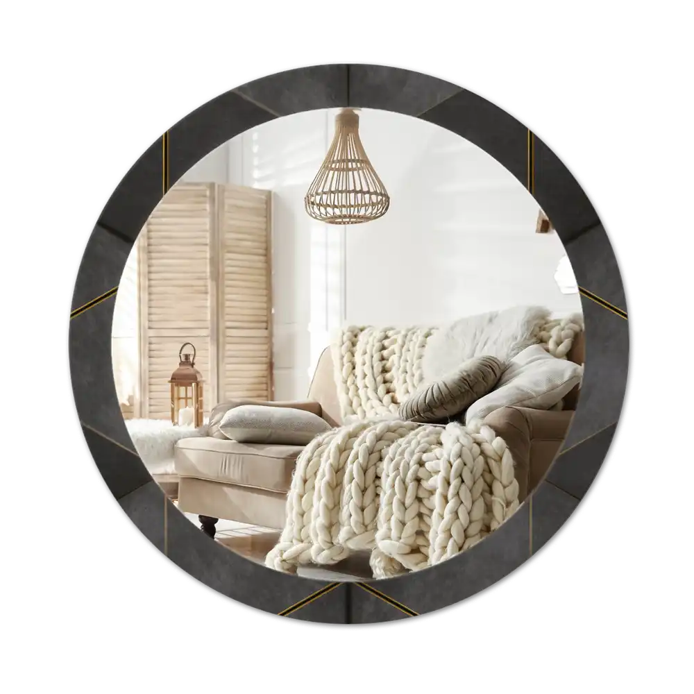 Round wall mirror decor Gray triangles