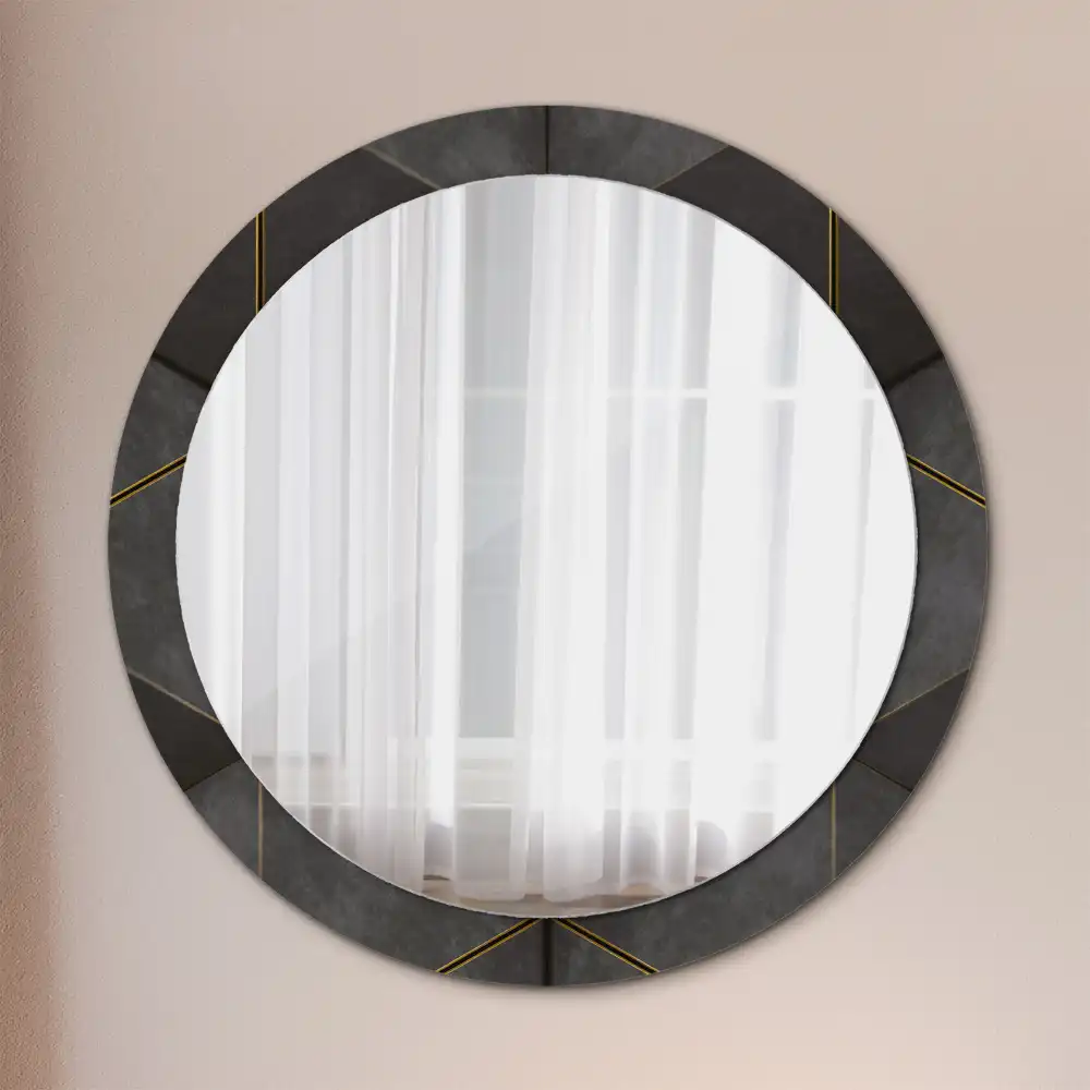 Round wall mirror decor Gray triangles