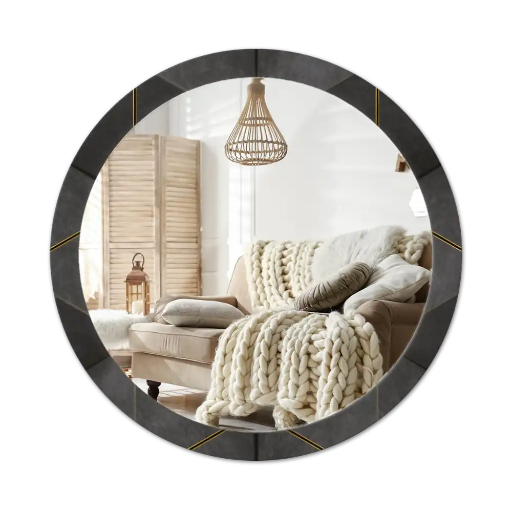 Round wall mirror decor Gray triangles