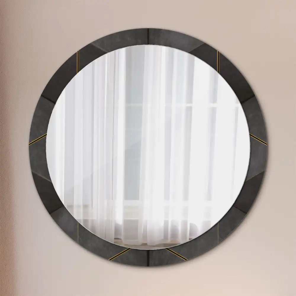Round wall mirror decor Gray triangles