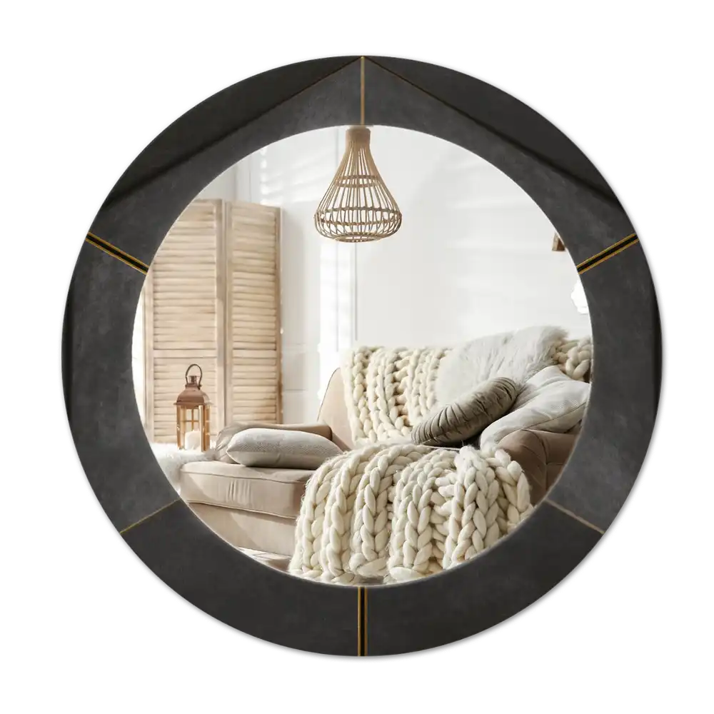 Round wall mirror decor Gray triangles