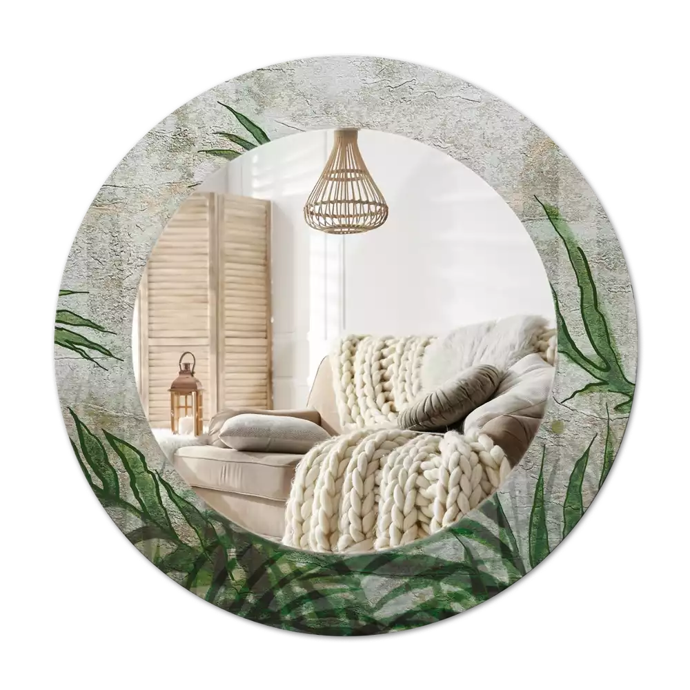 Round mirror frame with print Fern leaves