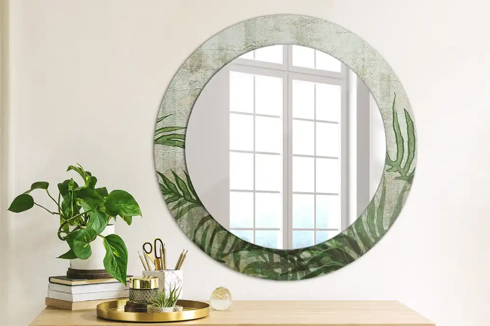 Round mirror frame with print Fern leaves