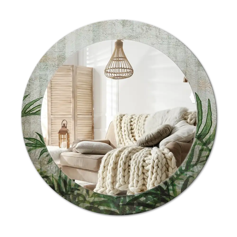 Round mirror frame with print Fern leaves