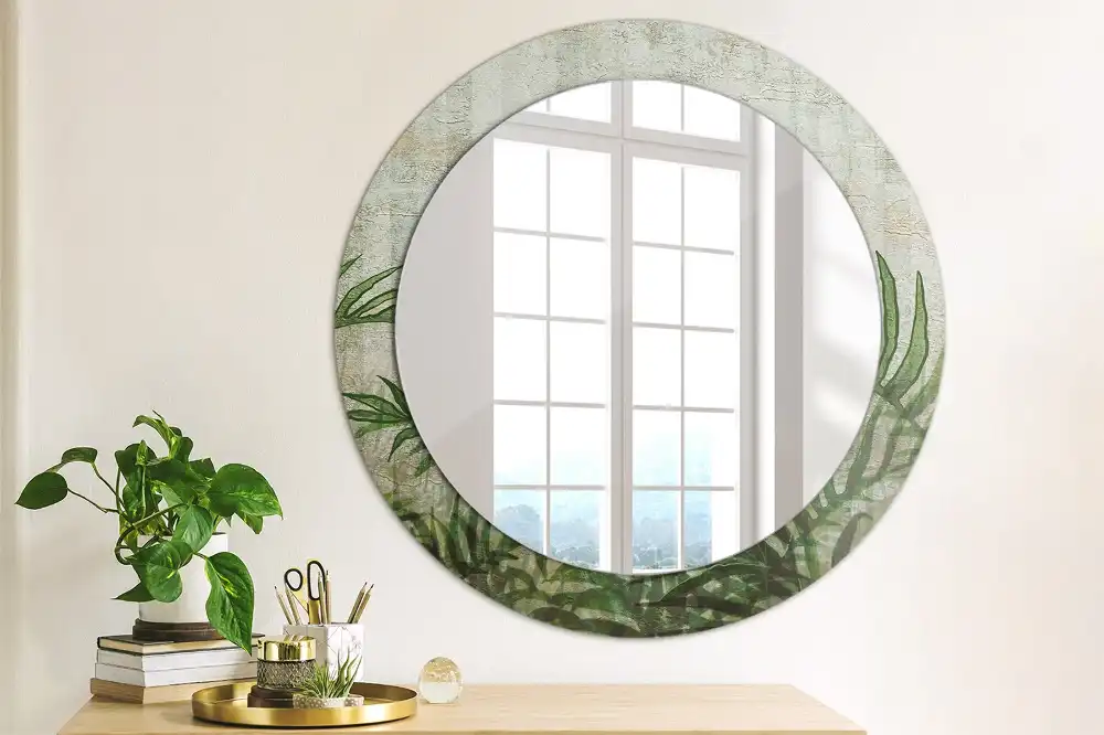 Round mirror frame with print Fern leaves