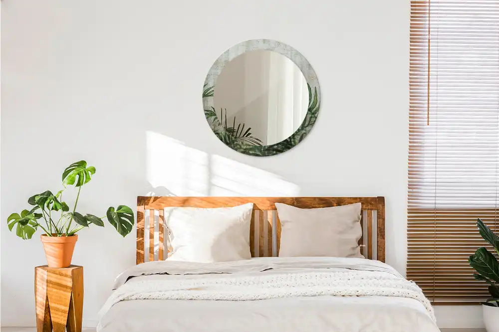 Round mirror frame with print Fern leaves